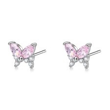 Pink Cz Butterfly Stud Earrings Sterling Silver Tiny Earrings Hypoallergenic Stu