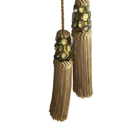 Tassel Curtain Tiebacks Set of 2 Gold Crystal MCM Hollywood Regency