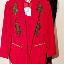 Essence by Maili Women's 2pc Skirt Suit Pink/Gold 10 Lined Shawl Lapel