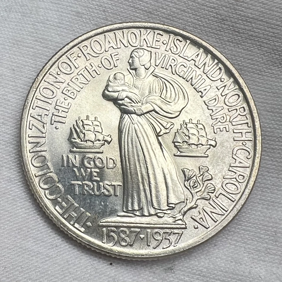 1937 Roanoke Island Classic Commemorative Silver .50C Half Dollar US Coin - Image 2 of 3