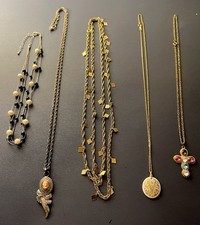 Lot Of 5 - Cameo, Cross, Pendant “V”, Black & White Faux Pearl, Long Chain NK#52