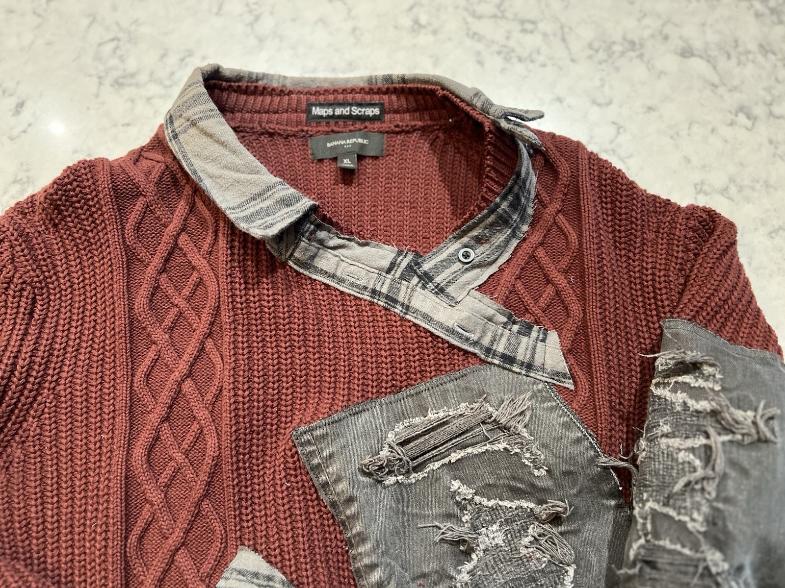 Patchwork And Ragged Upcycled Sweater Burgundy - image 7