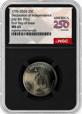 2026  Declaration of Independence 4th July Privy Mark  NGC MS65 250th First Day%