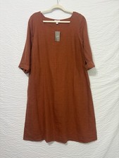 Pure Jill J. Jill NWT Rust 100% Linen Square Neck 3/4 Sleeve Dress Size M (D6-2)