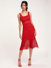 Lulus Vibrant Life Red Lace Trumpet Hem Midi Dress Size XS