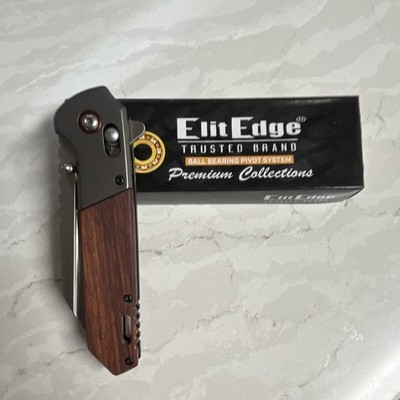 Elit Edge Premium Collections SS Pocketknife Tanto Plain Edge, Wood, Clip