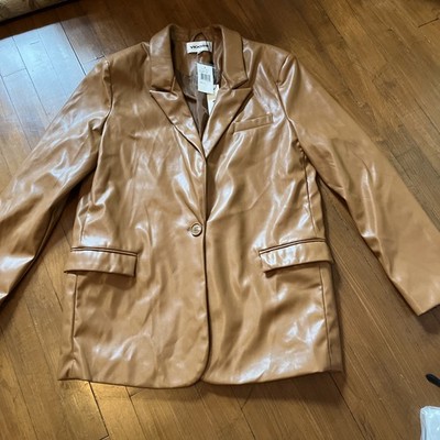 VIGOSS Brown Faux Leather Jacket with Pockets, Size Large NWT