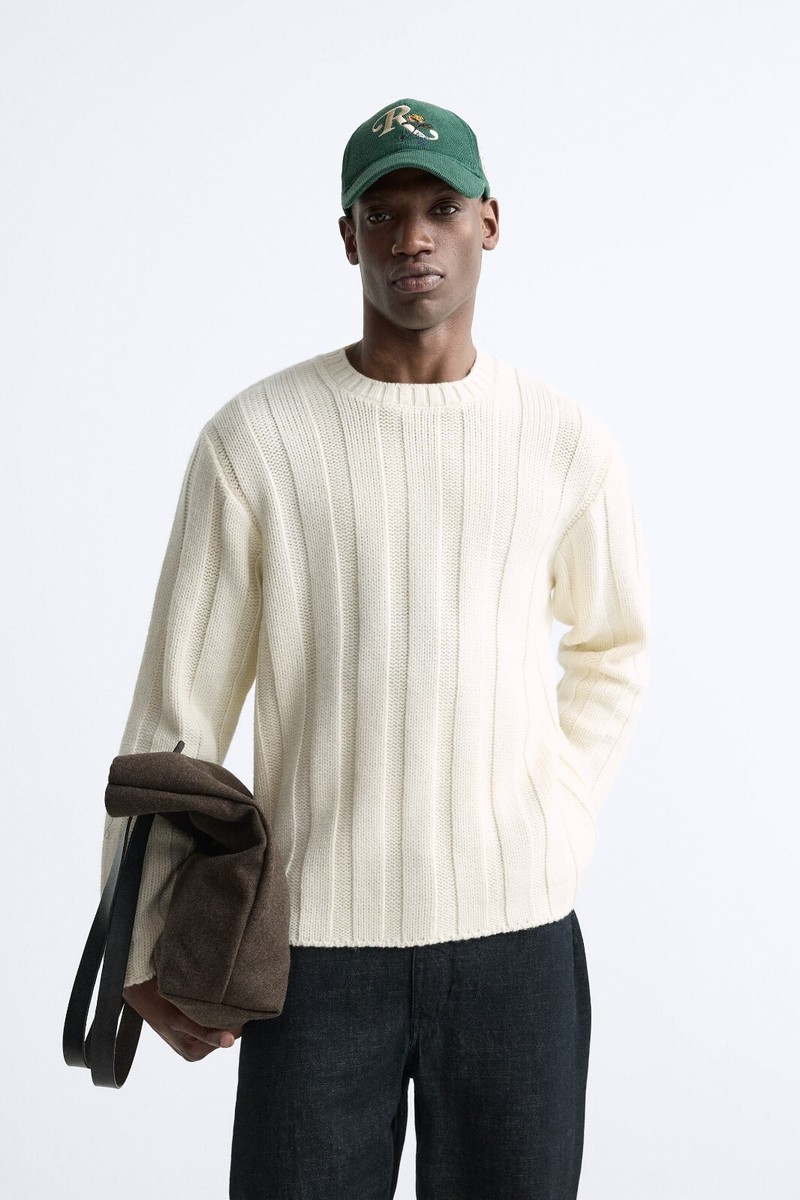 New Zara Ribbed Textured Sweater M 5461/301 White sweatshirt