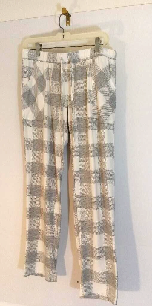 Lucky Brand Girls Soft Plaid Pajama Pants with Pockets Size Small White Gray