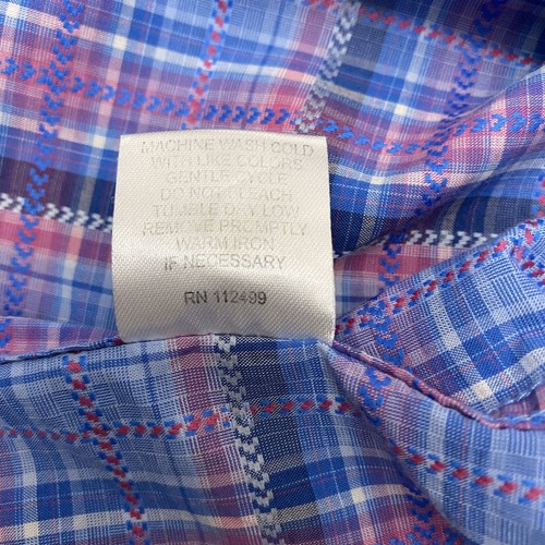 Camisa de manga corta TAILORBYRD talla Med rosa azul a cuadros 100 % algodón - Imagen 9 de 9