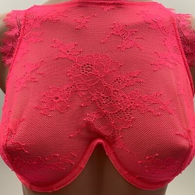 Victoria's Secret Underwire High Neck Lace Unlined Bra  Neon Pink Size 32DD  NWT