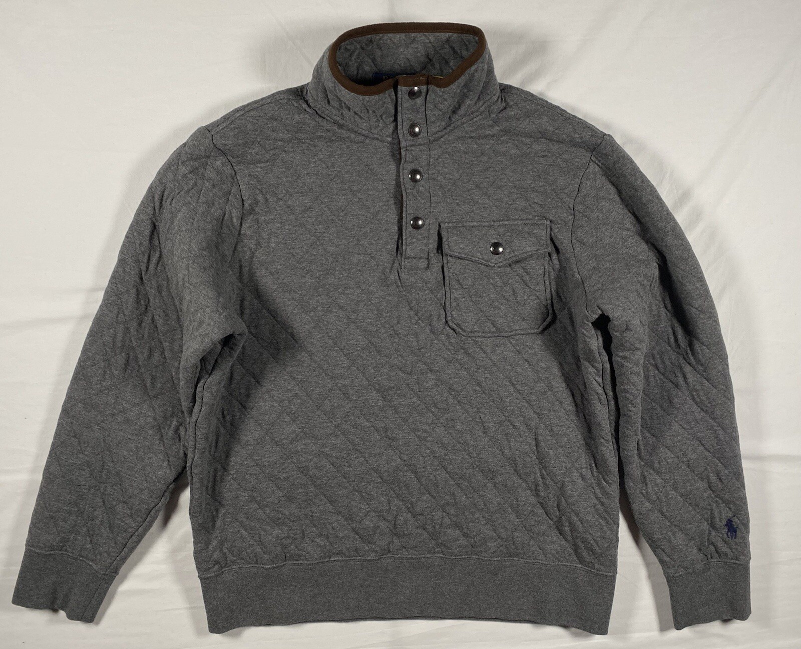 PONY Polo Ralph Lauren maglione trapuntato in jersey di lusso grigio taglia media M