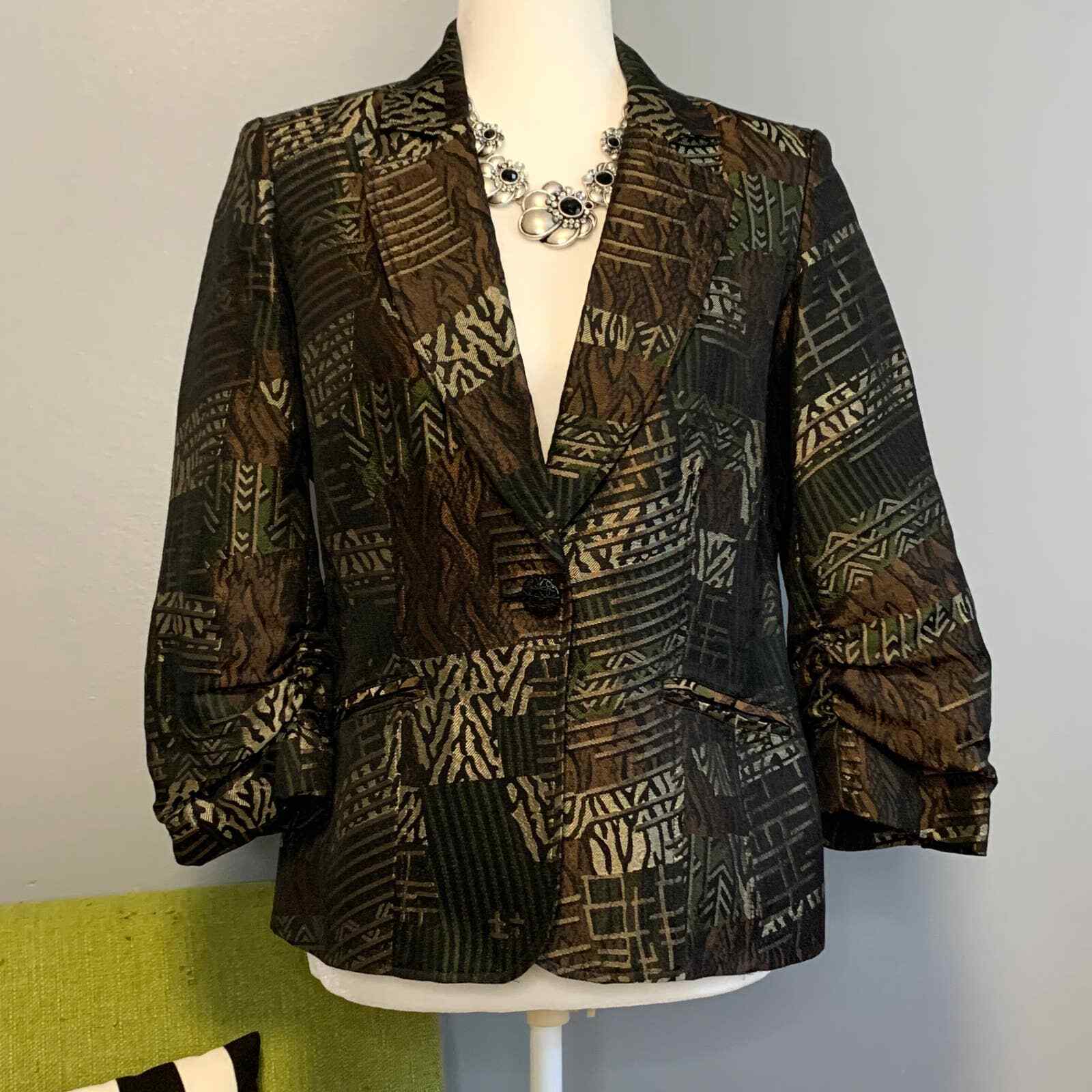 Chico's Brown Metallic Patterned Blazer Jacket 0 … - image 1