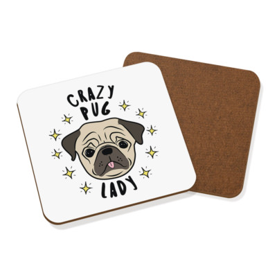 Crazy Pug Lady Stars Coaster Drinks Mat - Funny Dog Puppy Animal
