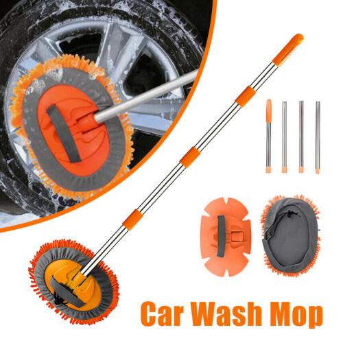 ROTATING DOUBLE BRUSH HEAD TELESCOPIC CAR CLEANING BRUSH MICROFIBER MOP WASH KIT - Picture 24 of 36
