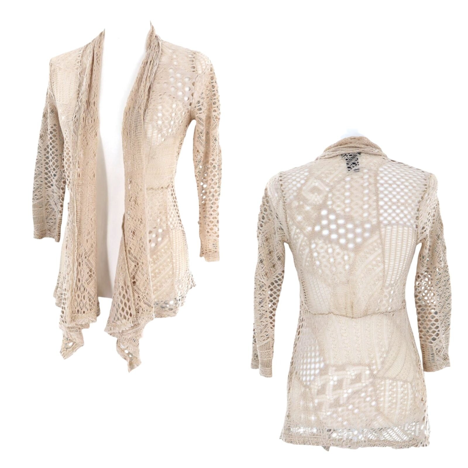 Wet Seal Womens S Beige Waterfall Cardigan Fairycore Boho Beach Cottagecore Feminine