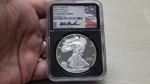 2021 W Silver Eagle $1 “Eagle Landing” T‑2 NGC PF70 Ultra Cam Gaudioso Signed