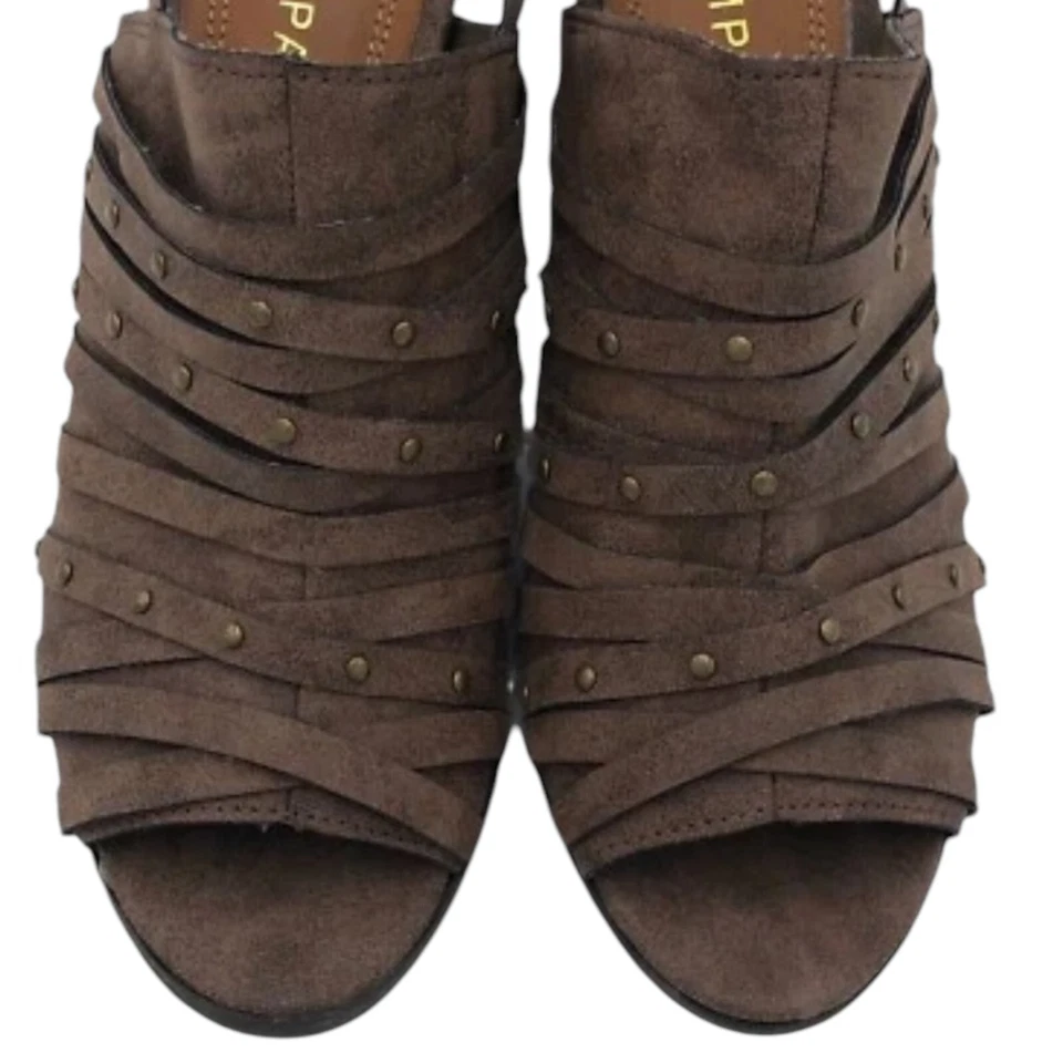 Rampage Poloma Sandals Vegan Suede Studded Block Heel Ankle Strap Brown Size 6 - Image 4 of 4