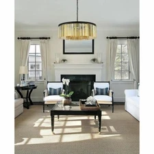 Chandelier Fixture Large 43" Golden Teak Crystal Matte Black Foyer Dining Room