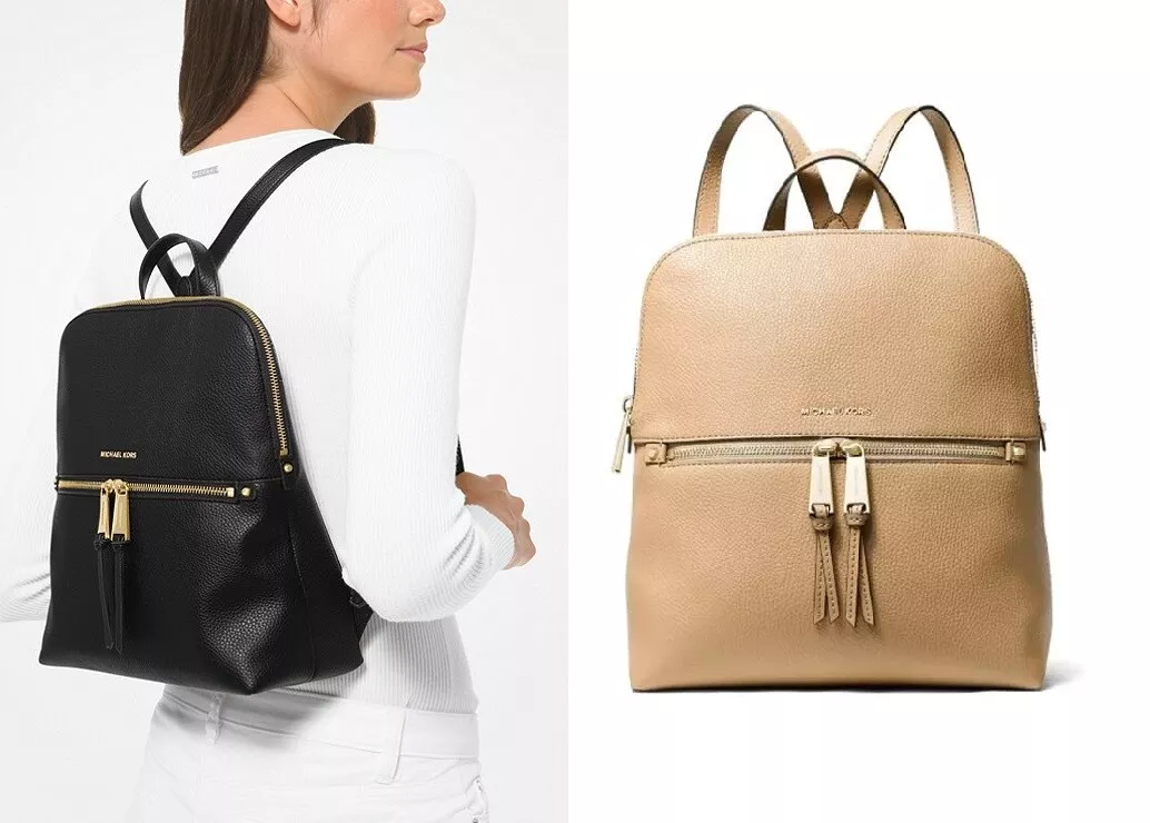 Michael Kors Rhea Medium Pebbled Leather Backpack - Black / Optic White