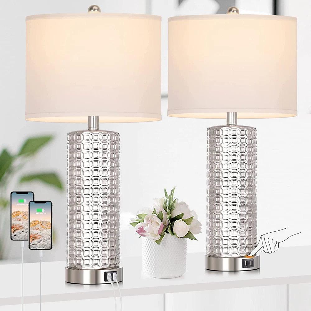 Vpazg Table Lamps for Bedroom Set of 2 Modern Bedside with USB