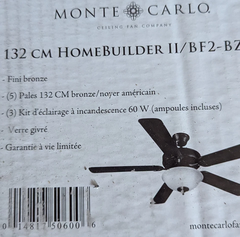 Monte Carlo BF2-BZ Bronze Ceiling Fan II 52" 5 Blade Builder 132cm W/ Light NEW - Image 2 of 4