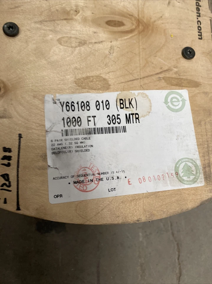 New Belden 6 Pair Shielded Cable 22 AWG Black 1000ft Spool, Y66108 010 305 MTR - Image 4 of 4
