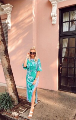 silva maxi dress lilly pulitzer Lilly Pulitzer Silva Maxi Dress On The Prowl Emerald Isle Green Slits 6  GRAIL