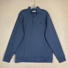 Travis Mathew Sweater Mens XL Blue 1/4 Button Up Pockets Regular Fit Pullover