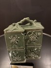 Green Celadon Porcelain Asian Lidded Decorative Box Heavy Ceramic Vintage