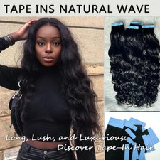 Natural Wave Tape In Real Virgin Human Hair Extensions Natural black 20pcs 50gs