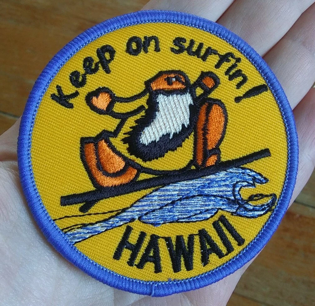 Vintage Style Hawaii Surfboard Patch Beach Bum Rider Surf
