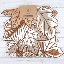 Fall Table Runner 14x36 Leaves Cutout Embroidered Neutral