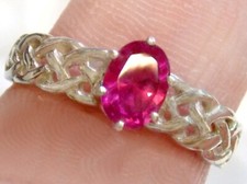 Pink Lab Sapphire Size 7.5 Ring 925 Sterling Silver 1ct USA Made Braid