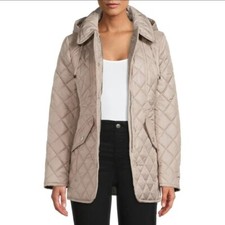 London Fog Coat Quilted Tan Hooded Jacket Size Small