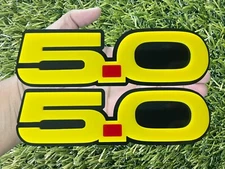5.0 Emblem Badges Set of (2) Racing Aggressive Yellow On Black Fender Badges New