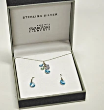 Sterling Silver Swarovski Elements Multicolor Cluster Necklace & Earring Set NIB