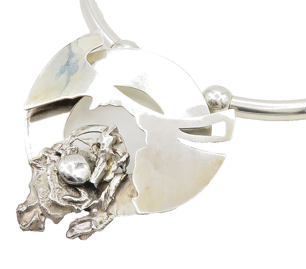 アクセサリー Unused Necklace UH0549 Silver 925 925 Sterling Silver Vintage Shiny Modernist Sculpted Chain