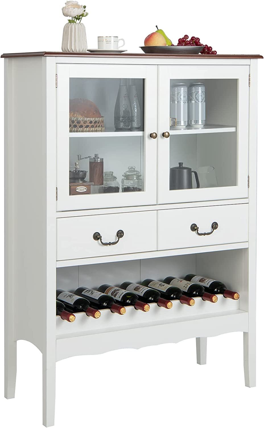 Weinschrank Sideboard Schrank 2 Türen 2 Schubladen mit Weinregal 8 Flaschen