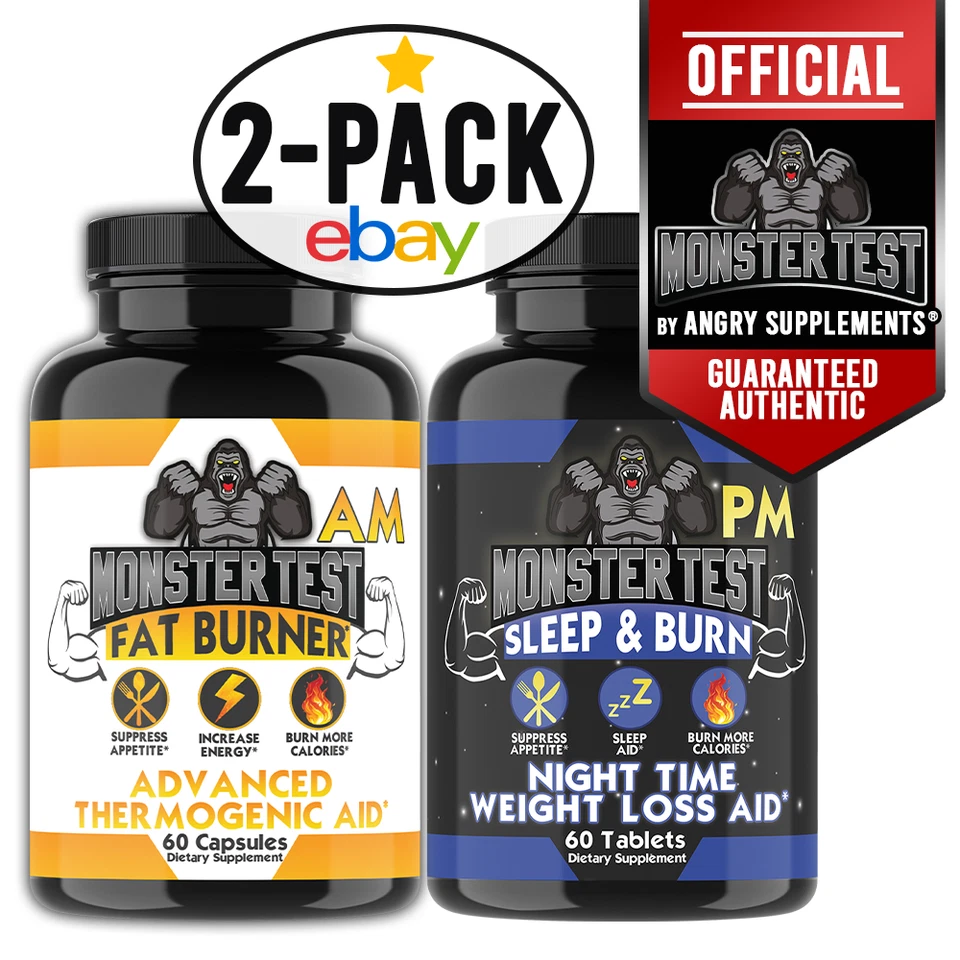 Combo de píldoras de dieta para pérdida de peso Monster Test para hombre AM día + PM noche 2 paquetes Foto 2 de 4