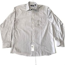 CHAPS Botton Down Dress Shirt Mens Wrinkle Free Gray Pocket Size L 16 34/35