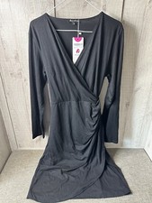 Berydress Womens Sheath Faux Wrap Dress Size XL Classic 3/4 Sleeves V Neck Black