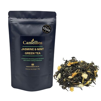 Jasmin- und Minzgrüntee, grüner Loseblatttee, Kamelien