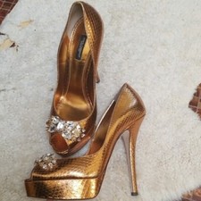 Dolce & Gabbana Jewel-Embellished Metallic Leather Platform Sandals