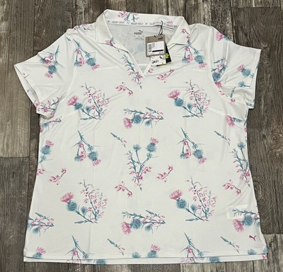 PUMA MATTR Lowlands Polo Bright White Floral AOP Women s 2XL XXL NEW