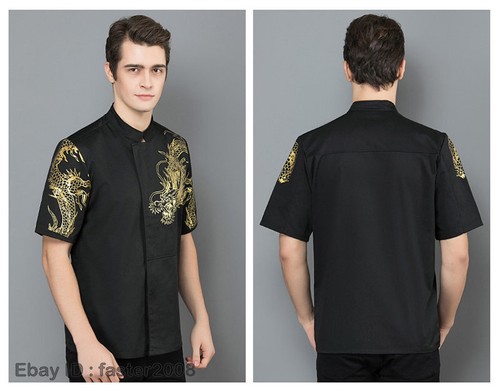 Mens Womens Dragon Printed Stand Collar Chef Uniform Coat Work Jacket M-4XL - Picture 8 of 13