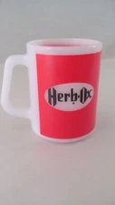 HTF 1960s Federal Glass Fire King Herb Ox Bouillon Advertising White Glass Mug