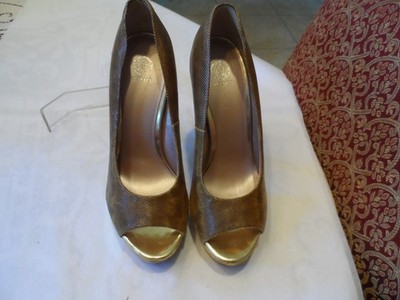 New Versace Brown/Yellow Snake Embosed Karung Heeled Platform Pumps Size 8.5B