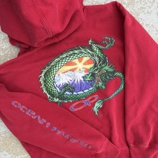 GRAIL Vintage 90s 1/1 Ocean Pacific DRAGON Tri Hit IRL Faded Surf Hoodie M RARE