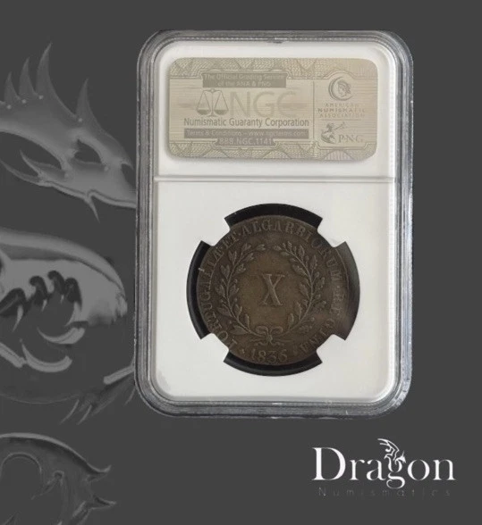 1836 Portugal 10 Reis (1/2 Vinten) Queen Maria II NGC XF 40 BN Copper Coin - Image 2 of 4